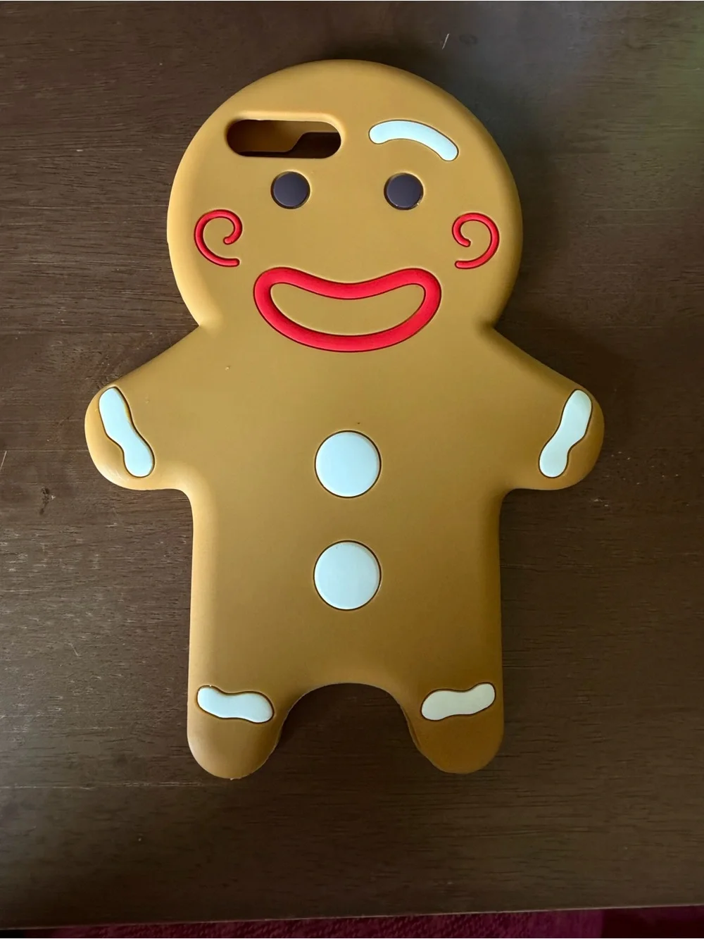 Gingerbread Man Silicone Phone Case - Brown with Red & White Accents
